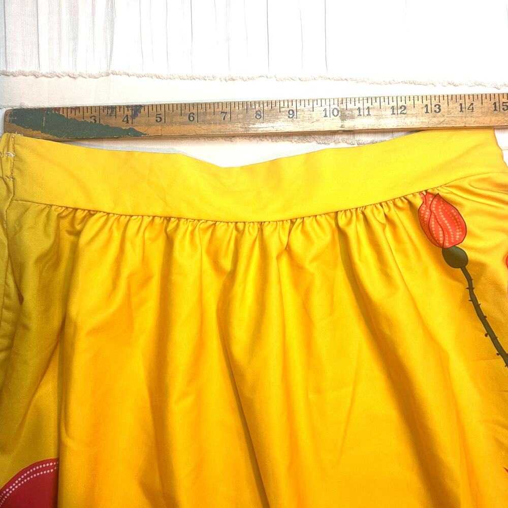 Yellow Floral Maxi Skirt Large Elastic Waist Boho Resort Vacation Cottagecore - Picture 4 of 7